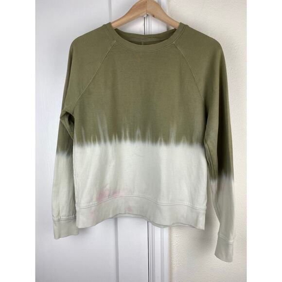 Athleta Women's S Shadow Olive Green Cream Sundown Dip Dye Sweatshirt - Picture 1 of 9